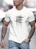kkboxly  Line Cross Men's T-shirt For Summer Outdoor, Casual Slightly Stretch Crew Neck Tee Short Sleeve Graphic Stylish Clothing