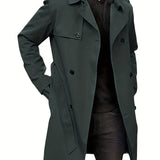 kkboxly  Plus Size Men's Trendy Windbreaker Double-breasted Belt Lapel Casual Slim Long Jacket  Coat