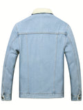 kkboxly  Men's Casual Warm Fleece Button Up Jacket, Street Style Jacket For Fall Winter
