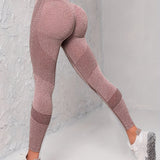 kkboxly  Solid Stripes High Stretch Yoga Leggings, Seamless High Waist Quick Drying Casual Pants, Women's Activewear
