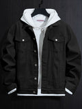 kkboxly Men's Casual Cotton Denim Jacket, Street Style Button Up Jacket With Pocket Design, Spring Fall Outdoor