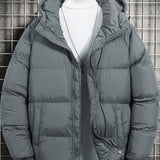kkboxly  Men's Casual Warm Hooded Coat, Zip Up Puffer Coat Padded Jacket For Fall Winter
