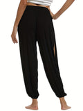 kkboxly  Solid Split Pants, Casual High Waist Long Length Pants For Spring & Summer, Women's Clothing