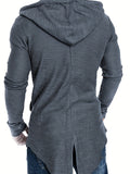 kkboxly  Swallowtail Design Drawstring Hooded Jacket, Men's Casual Cotton Mid Stretch Zip Up Jacket For Spring Fall Outdoor