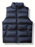 Warm Winter Vest, Men's Casual Zipper Pockets Stand Collar Zip Up Vest For Fall Winter