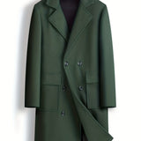 kkboxly  Chic Elegant Double-breasted Trench Coat, Men's Casual Lapel Flap Pocket Woolen Overcoat For Fall Winter Business