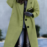 kkboxly  Lapel Long Length Overcoat, Casual Open Front Versatile Outerwear, Women's Clothing