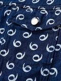 kkboxly  Trendy Printed Denim Jacket, Men's Casual Street Style Chest Pocket Jacket