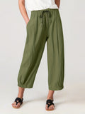 kkboxly  Plus Size Casual Pants, Women's Plus Solid Drawstring Straight Leg Pants With Pockets