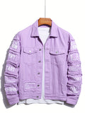 kkboxly  Men's Letter Print Denim Jacket, Casual Street Style Denim Jacket