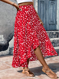 kkboxly  Dalmatian Print Ruffle Hem Skirt, Casual Skirt For Spring & Summer, Women's Clothing
