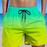 kkboxly  Men's Plus Size Gradient Color Shorts Beach Pants Holiday Shorts, Elastic Drawstring Sports Short Pants