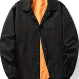 kkboxly  Solid Color Jackets For Men Dual Pockets Snap Button Up Lapel Stylish Coat Jackets For Men