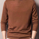 kkboxly  All Match Knitted Sweater, Men's Casual Warm Mid Stretch Solid Color Crew Neck Pullover Sweater For Fall Winter