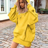 realaiot  Solid Drawstring Hoodie, Casual Long Sleeve Drop Shoulder Hoodie, Women's Clothing