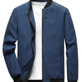 kkboxly  Classic Design Windbreaker Jacket, Men's Casual Stand Collar Zip Up Jacket Coat For Spring Fall Outdoor Hiking Camping Cycling