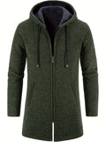 kkboxly  Warm Fleece Hooded Knitting Cardigan, Men's Casual Stretch Zip Up Overcoat For Fall Winter
