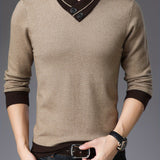 All Match Knitted Slim Sweater, Men's Casual Warm Slightly Stretch Shawl Collar Pullover Sweater For Men Fall Winter