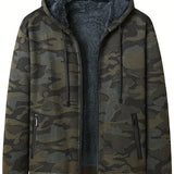 kkboxly  Camouflage Pattern Warm Hooded Cardigan Sweater, Men's Casual Zip Up Slightly Stretch Coat For Fall Winter