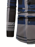 kkboxly Men's Plaid Print Long Sleeve Casual Lapel Collar Shirt, Men's Clothes For Spring Summer