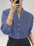 kkboxly  Men's Casual Striped Shirt For Summer Stand Collar Leisure Tops Breathable