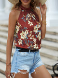 kkboxlyFloral Print Halter Neck Blouse, Elegant Casual Blouse For Spring & Summer, Women's Clothing