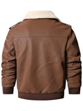 kkboxly  Men's Bomber Motorcycle Leather Jacket Vintage Fleece Faux Leather Jacket Gifts