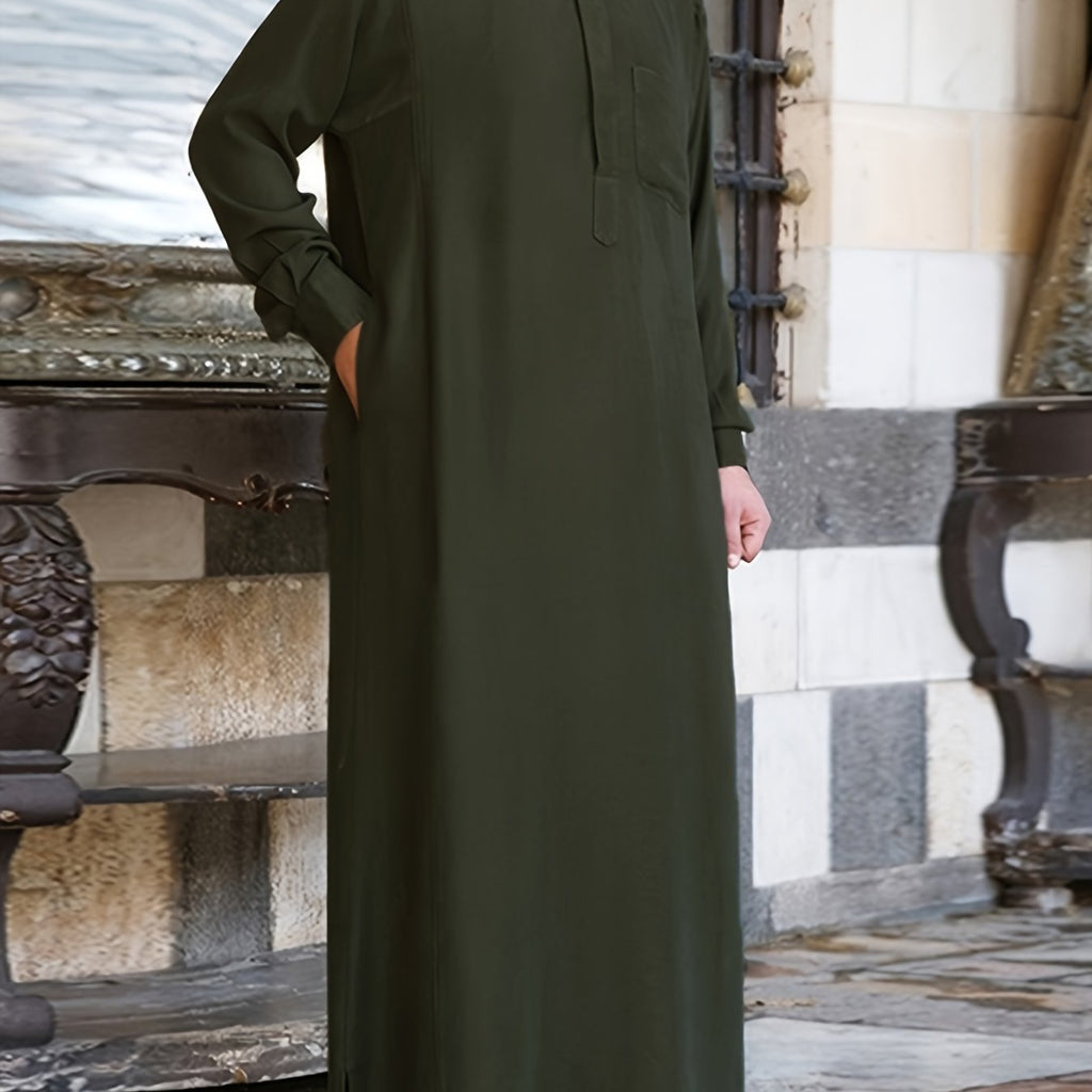 kkboxly  Men's Saudi Arabic Thobe Jubba Dishdasha Long Sleeve Robe, Islamic Abaya Dress, Ramadan Muslim Dress Middle East Islamic Clothing