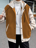 kkboxly  Varsity Hooded Jacket, Men's Casual Baseball Jacket Coat Hoodie College Hipster Windbreaker For Spring Autumn