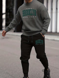 kkboxly  BROOKLYN Print, Men's 2Pcs Outfits, Casual Crew Neck Long Sleeve Pullover Sweatshirt And Drawstring Sweatpants Joggers Set For Spring Fall, Men's Clothing