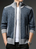 Men's Full Zip Up Casual Stand Collar Cardigan, Regular Fit Knitted Sweater Jacket Coat With Pockets For Winter Fall