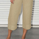 kkboxly  Plus Size Casual Capri Pants, Women's Plus Solid Straight Leg Summer Capri Pants