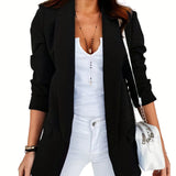 kkboxly  V-neck Pocket Blazer Coat, Casual Long Sleeve Fashion Loose Blazer Outerwear, Women's Clothing