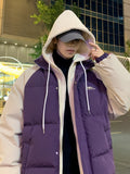 kkboxly Men's Stylish Leaf Pattern Puffer Coat With Pockets, Casual Breathable Zip Up Long Sleeve Warm Hooded Top For City Walk Street Hanging Winter Outdoor Activities