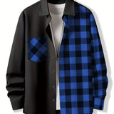 kkboxly  Stylish Collage Chest Pocket Plaid Pattern Casual Long Sleeve Button Up Shirt, Men's Clothes For Spring Summer Fall Outdoor