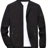 kkboxly  Stylish Letter Print Trendy Casual Lightweight Bomber Jacket, Men's Sports Jacket For Spring Fall Outdoor