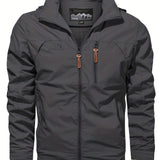 kkboxly Trendy Windbreaker Hooded Jacket, Men's Casual Zip Up Jacket Coat For Spring Fall Outdoor Activities