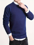 kkboxly Solid Knitted Cable Cotton Sweater, Men's Casual Warm Slightly Stretch Crew Neck Pullover Sweater For Men Fall Winter