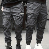kkboxly Classic Design Multi Flap Pockets Cargo Pants,Men's Loose Fit Drawstring Kpop Cargo Pants，For Skateboarding,Street,Outdoor Camping
