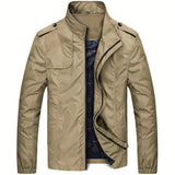 realaiot  Men's Casual Zip Up Windbreaker Jacket, Chic Stand Collar Lightweight Jacket