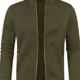 kkboxly  Elegant Mid Stretch Cardigan, Men's Casual Full Zip Up Cardigan Sweater Coat For Fall Winter