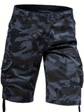kkboxly Men's Street Style Outfit: Camo Pattern Cargo Shorts With Pockets - Look Stylish & Trendy!