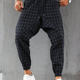 Men's Plaid Drawstring Sweatpants, Pocket Casual Comfy Hip Pop Jogger Pants, Men's Clothing
