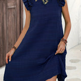 kkboxly  Ruffle Hem Ruched Loose Dress, Casual Solid Color Sleeveless Dress For Spring & Summer, Women's Clothing