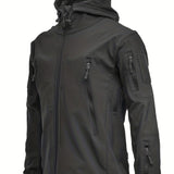 kkboxly  Men's Casual Hooded Warm Soft Shell Waterproof Windbreaker Jacket Coat Regular Fit Coat For Winter Autumn Outdoors Hiking