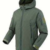 kkboxly  Men's Casual Hooded Warm Soft Shell Waterproof Windbreaker Jacket Coat Regular Fit Coat For Winter Autumn Outdoors Hiking