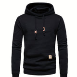 kkboxly  Waffle Pattern Hoodie, Cool Hoodies For Men, Men's Casual Solid Pullover Hooded Sweatshirt Streetwear For Winter Fall, As Gifts