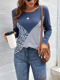 kkboxly  Color Block Crew Neck T-Shirt, Casual Long Sleeve T-Shirt For Spring & Fall, Women's Clothing