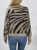 kkboxly  All Over Pattern Knitted Pullover Top, Casual Tie Front Long Sleeve Sweater For Fall & Winter, Women's Clothing