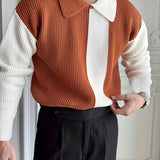 kkboxly  2023 PLUS SIZE Fashion Men Shirt Knitted Patchwork Lapel Long Sleeve Casual Men Clothing Korean Style Loose Leisure Shirts S-5XL INCERUN MEN'S CLOTHING
